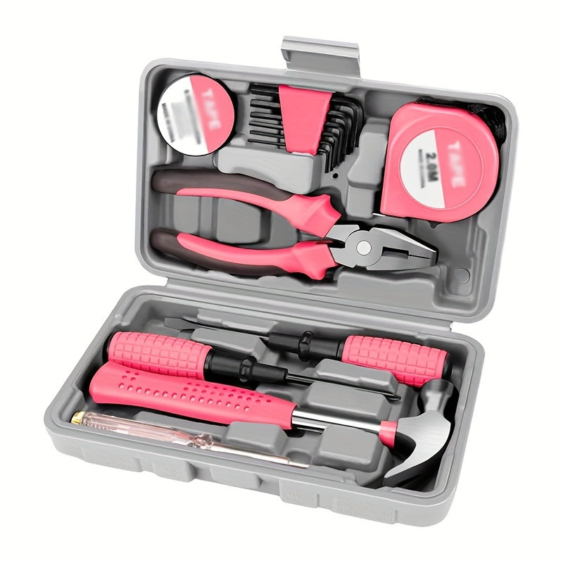 13-in-1 Pink Lady Essential Kit - Home DIY Kit with Storage Box for Women, Homes, Garages, Offices, College Dorms - Perfect for Beginners And DIY Enthusiasts, Ladies Only Repair Kit