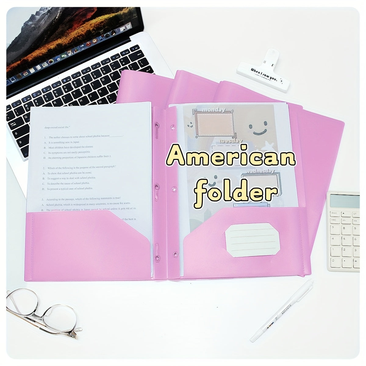 10pcs American Folders with Double Pocket Design - Colorful Office & School Supplies, Durable Plastic Document Organizer for Resumes, Reports, Certificates, Includes Labeling Patches