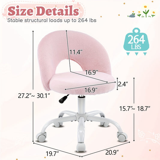 Bonnlo Cute Vanity Chair With Wheels, Comfy Armless Office Chair, Adjustable Height And 360° Swivel Rolling Wheels Desk Chairs For Study Make Up Room