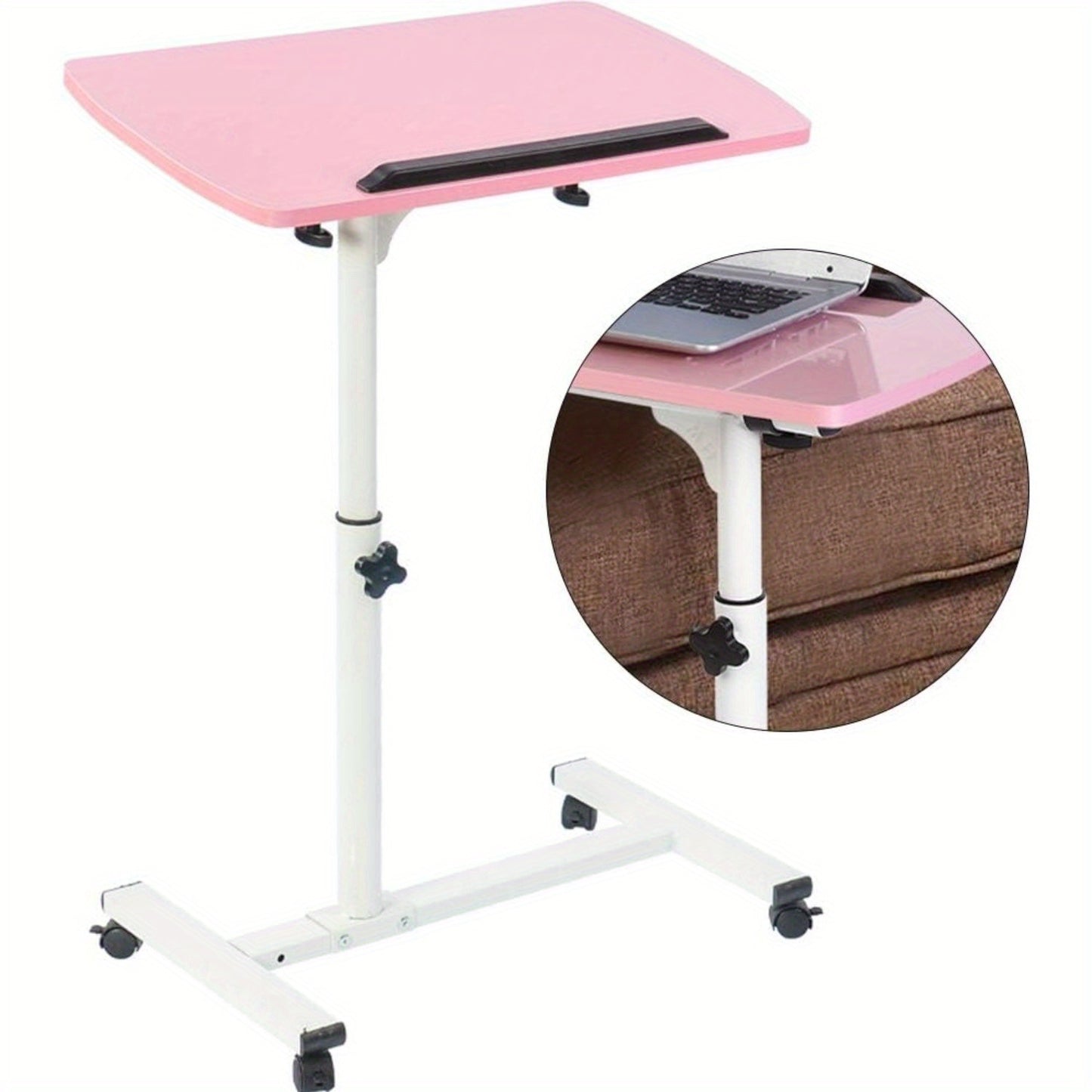 Portable Removable Laptop Desk with Wheels for Bed Sofa Books Snack - Multifunctional & Durable (Pink)