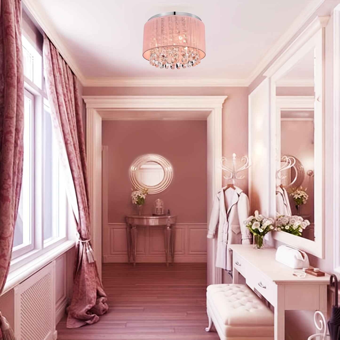 Modern Pink Crystal Chandelier – (Bulbs Not Included)