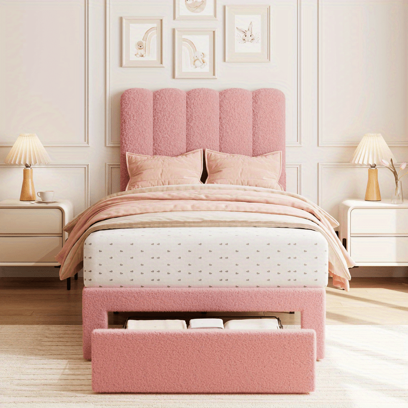 2-Pack, Elegant Upholstered Twin Platform Bed Frame with Storage Drawer, Headboard, Noise-Free Design, Guest Room Essentials, Small Space Solution, Stylish Headboard, Chic Furniture, Easy Assembly, Highquality Upholstery, Headboard Included, Compact Home
