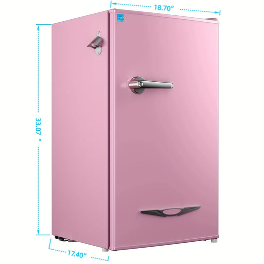 3.2 Cu Ft Retro Mini Fridge Energy Saving, Quiet, with Bottle Opener