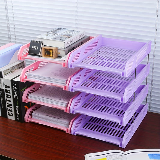Four-layer File Rack - Horizontal File Rack Information Rack Desktop Storage File Rack Multi-layer Sorting File Basket Office File Folder Rack File Dish File Rack Sorting Artifact - Metal/Plastic - For Office & Home Use - Perfect Gift for Students & Prof