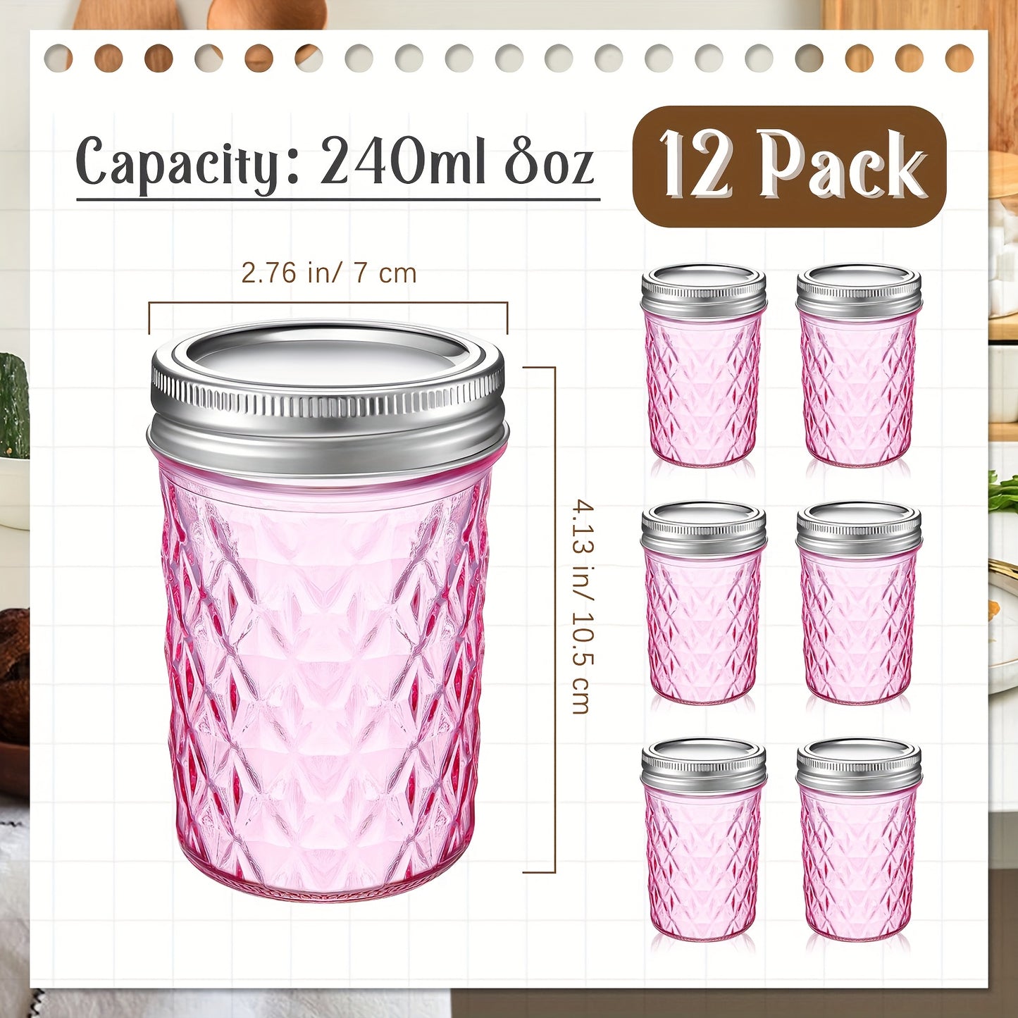 12pcs Mason Canning Jars 8oz Jelly Jars with Regular Lids Mini Honey Jars for Wedding Shower Favors DIY Projects Candle Holding Spice Jam Fruit Smoothie Salad Dressing Ketchup Pink HOT Deal 2025