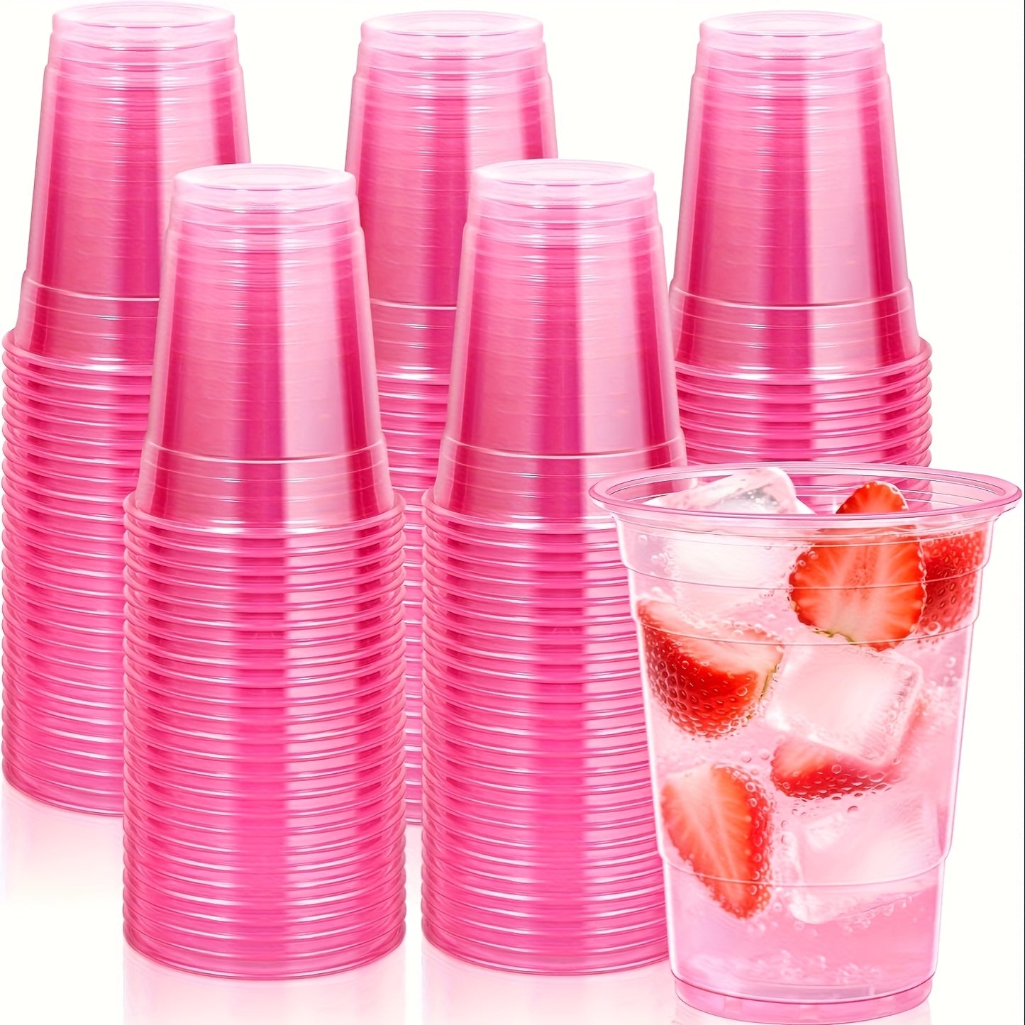 Pink plastic party cups, 16oz plastic cups, bulk supply, pink clear Roostertail cups, cute birthday cups, Best for Christmas, Perfect for Thanksgiving for Halloween,Christmas Event & Party Supplies Halloween&Christmas