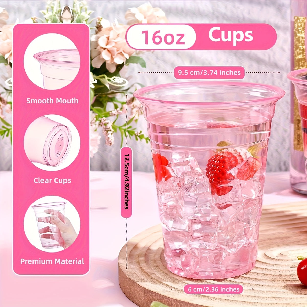 Pink plastic party cups, 16oz plastic cups, bulk supply, pink clear Roostertail cups, cute birthday cups, Best for Christmas, Perfect for Thanksgiving for Halloween,Christmas Event & Party Supplies Halloween&Christmas