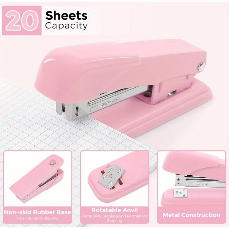 Office Stationery Gift Set, Macaron Color Stapler Set, Office Desk Supplies - Stapler, Scissors, Tape, Staples, Pins, Pushpins, Sticky Notes, Etc, Essential Kit for Daily Use