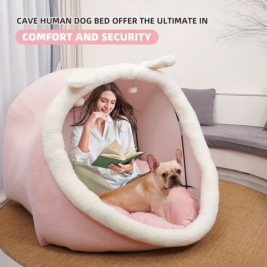 Extra Large Plush Human Dog Bed, Lazy Sofa Nest, Adult Pet Bed, 51 Inches X 40 Inches X 30 Inches, Foldable And Washable, with White Fur Decoration And Heart Decoration, Suitable for All Dogs, People Sizes, Pet Owner Bed, 2 Specifications Available