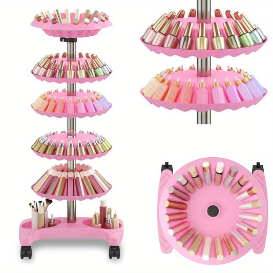 Nail Polish Trolley Display Organizer, Nail Polish Storage Racks, 5 Tiers Pink Nail Polish Display Rack, Cosmetic Display Case Lipstick Shelf, Oil Organizer Rack, Polish Racks Stand for Nail Salon