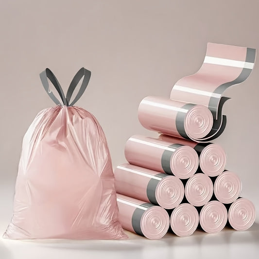 5 Rolls Thick Heavy Duty Drawstring Trash Bags - Pink Household Portable Kitchen Trash Bags