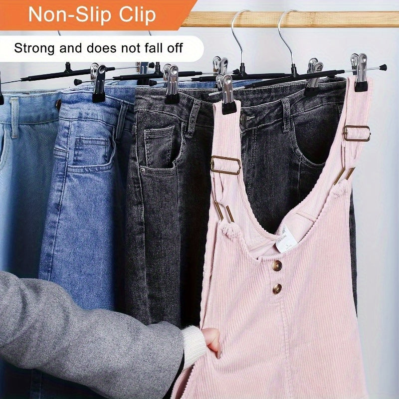 10pcs Pink 12-Inch Adjustable Clip Hangers for Pants, Skirts, Jeans & Youngsters Clothes - Space-Saving Metal Hangers with Polished Finish, Durable Plastic-Coated Clips for Secure Hold, Clothing Organizatio