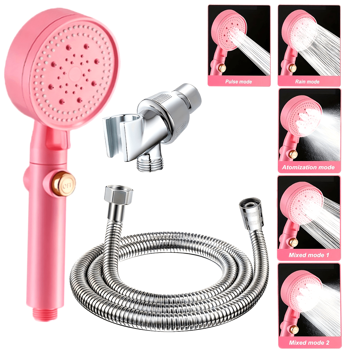 Pink Off Key + 1.5 Silver + American Wall Mount Silver: High Pressure Shower Lotus Shower Head with Strong Set for Home Use, Suitable for Bathroom, Hot Water Tank, and Bathtub