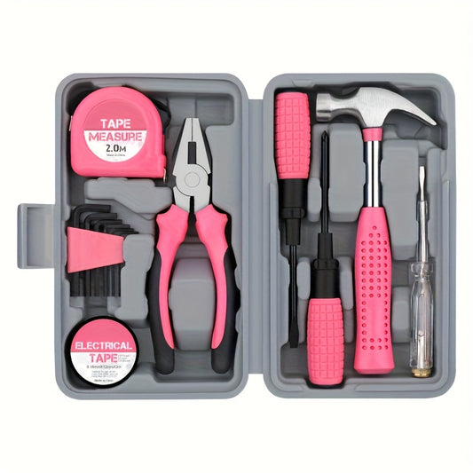 13-in-1 Pink Lady Essential Kit - Home DIY Kit with Storage Box for Women, Homes, Garages, Offices, College Dorms - Perfect for Beginners And DIY Enthusiasts, Ladies Only Repair Kit