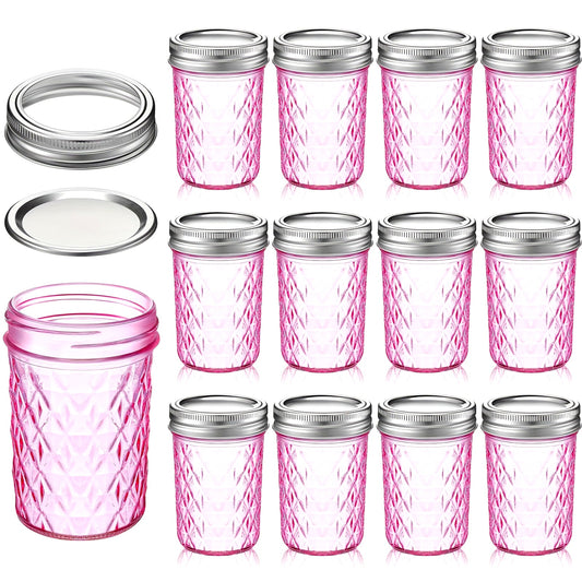 12pcs Mason Canning Jars 8oz Jelly Jars with Regular Lids Mini Honey Jars for Wedding Shower Favors DIY Projects Candle Holding Spice Jam Fruit Smoothie Salad Dressing Ketchup Pink HOT Deal 2025
