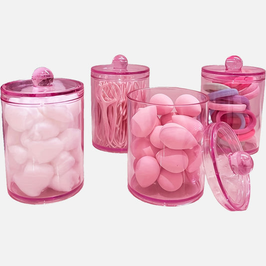 1/2/3/4pcs, Pink Pen Storage Box, Makeup Pen Holder, Dustproof Modern Minimalist Storage, Cosmetic Storage Box, Jewelry Storage Box, Portable Round Container, Powder Puff Storage Box