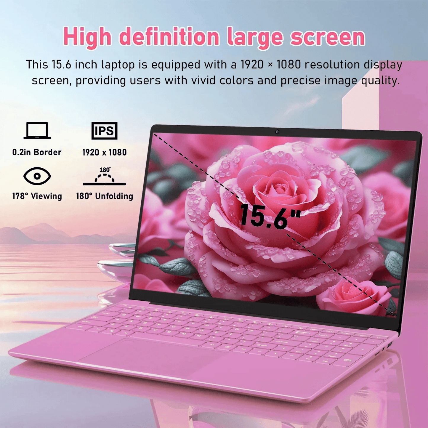 15.6-inch Gaming Laptop with 16GB RAM, 1024GB SSD, Full HD 1920x1080 Display, WiFi 5, N95 Specs, 180° Flip Opening