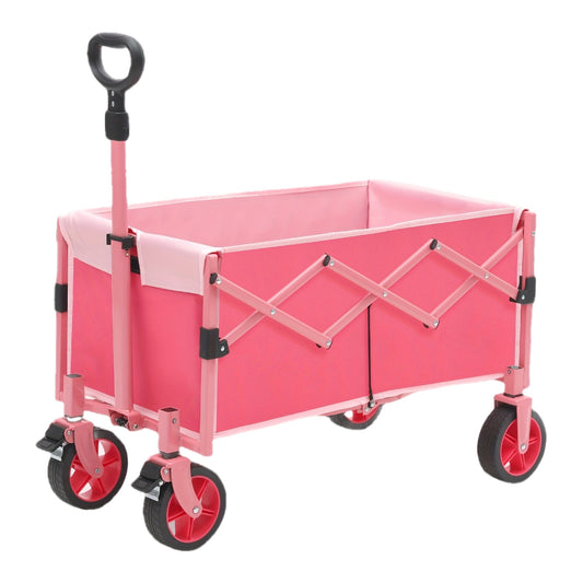 Sekey 330LBS Collapsible Wagon, Heavy Duty 34.34gal Large Capacity, Foldable Wagon, Beach Cart Large Capacity, Heavy Duty Folding Wagon Portable, Cart with All-Terrain Wheels Lightweight Folding Wagon for Grocery, Shopping, Beach, Camping, Sports Pink