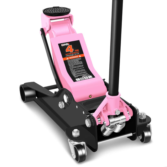 DNA Motoring Floor Jack 4 Ton (8000 lbs) Capacity, Fast Lift Low Profile Hydraulic Trolley Jack, Steel Heavy-Duty Service Car Jack, Lifting Range 4.5"-20", Pink