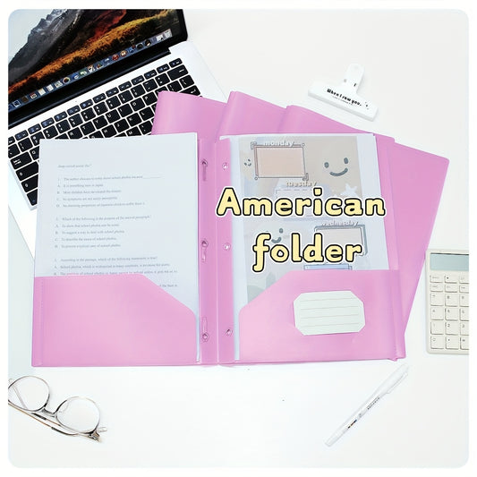 10pcs American Folders with Double Pocket Design - Colorful Office & School Supplies, Durable Plastic Document Organizer for Resumes, Reports, Certificates, Includes Labeling Patches