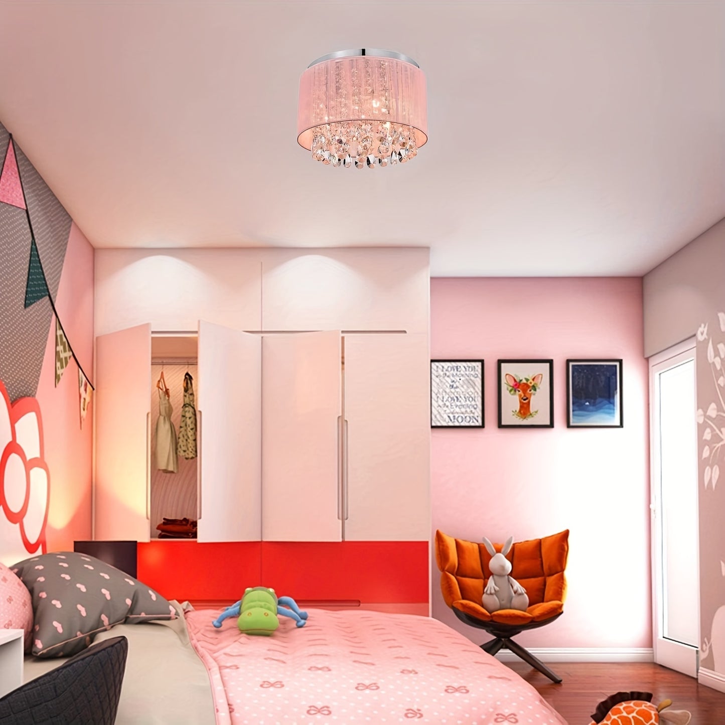 Modern Pink Crystal Chandelier – (Bulbs Not Included)