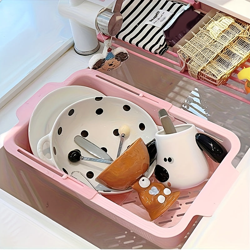 2pcs Pink Adjustable Plastic Sink Filter Basket