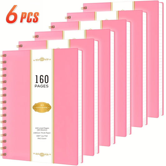 6 Pack A5 Spiral Notebook, Wirebound Notepad With Ruler, College Ruled Notebook With 100 GSM Thick Paper, Plastic Cover Spiral Bound Journals For Women Men Work Writing, 5.7" X 8.4"