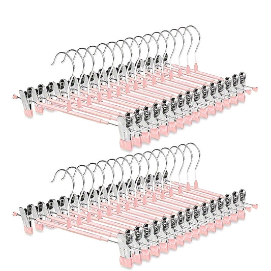 10 pink adjustable clothes hangers, suitable for pants and other clothing - Space saving metal hangers for clothing organization | Modern hanger design | Durable clips and hangers