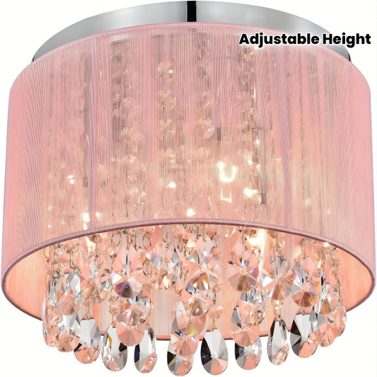 Modern Pink Crystal Chandelier – (Bulbs Not Included)